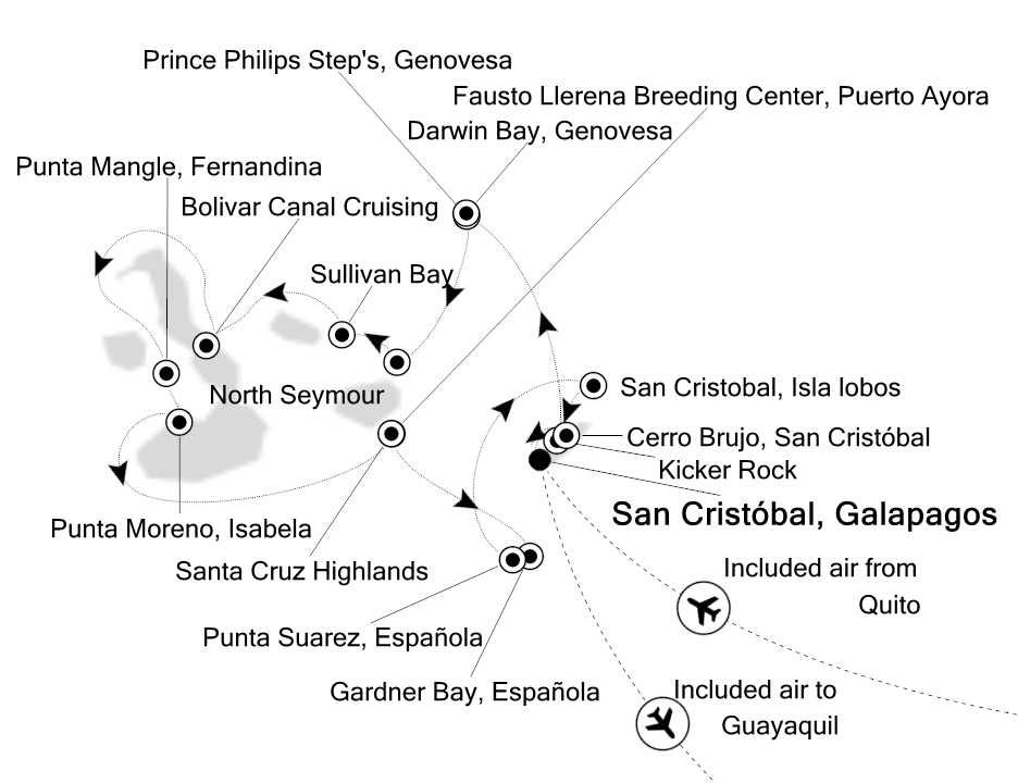 Galapagos Islands Cruise Itinerary Map