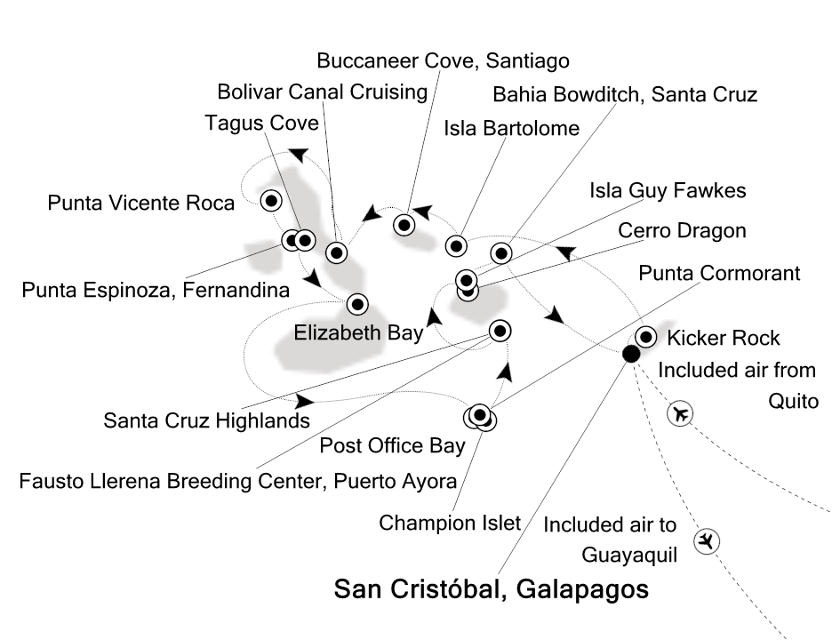 Galapagos Islands Cruise Itinerary Map